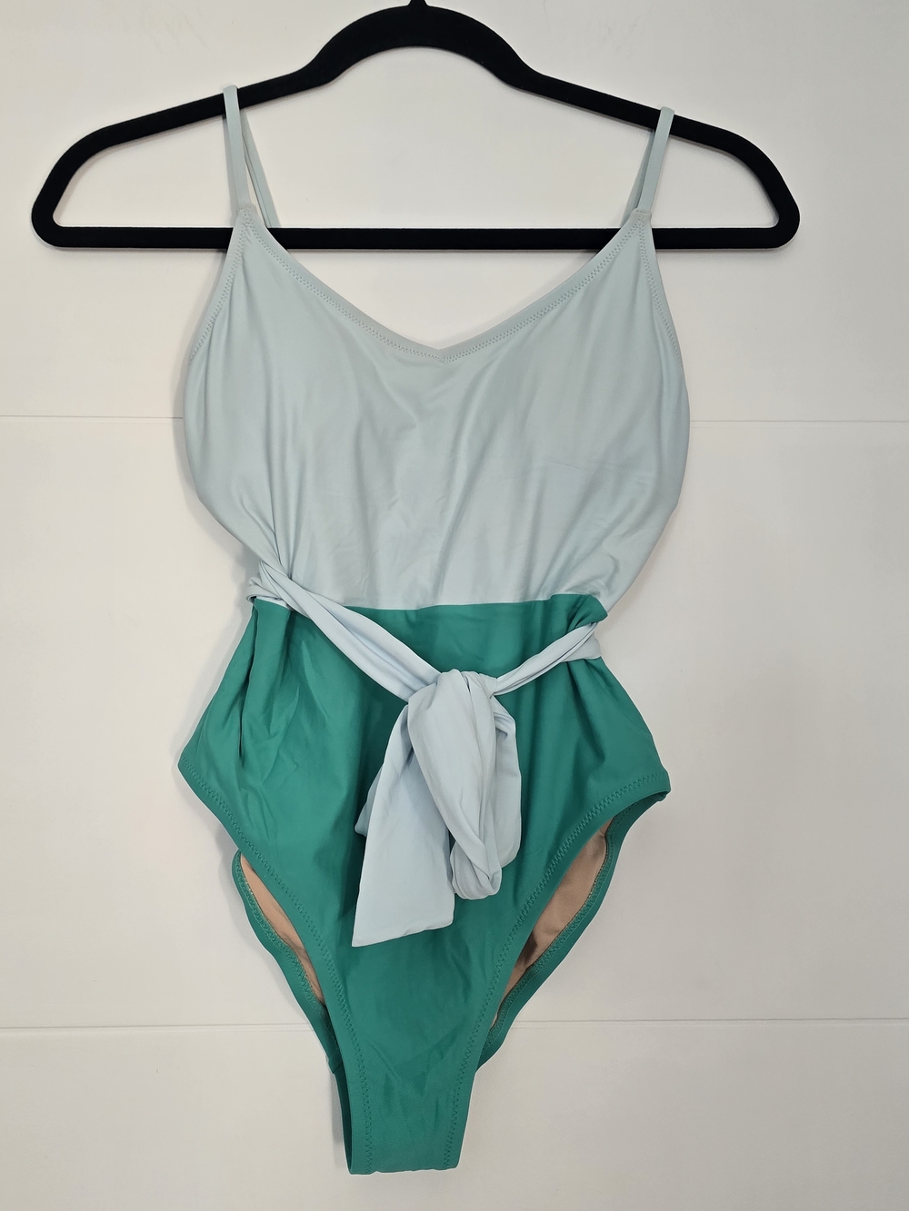 J.Crew Colorblock Tie-Waist One-Piece Swimsuit Pale Blue & Green Women's Size 6